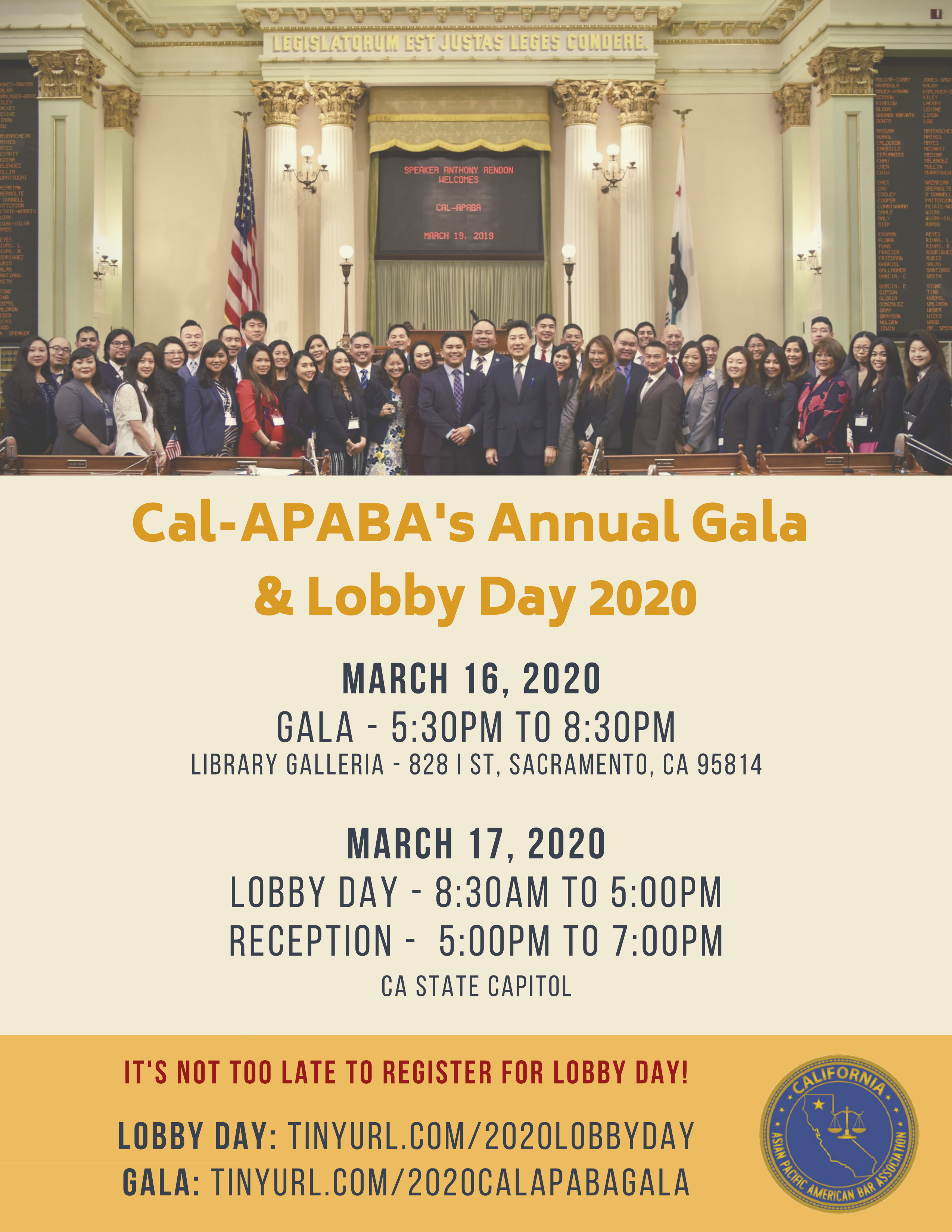 Affiliate Event – Mar 16 to 17 – Cal-APABA Gala and Lobby Day